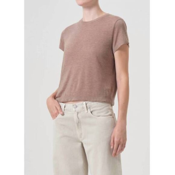 AGOLDE Adine Shrunken Tee Chai Heather Women's Small S 100% Lyocell Crew Shirt - Picture 1 of 10